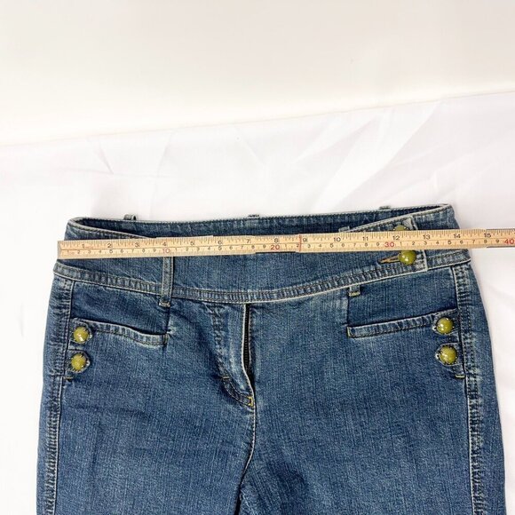 90S VINTAGE LAUREL JEANS WITH GREEN BUTTON DETAIL - FLARE JEANS SIZE SMALL - Picture 3 of 7
